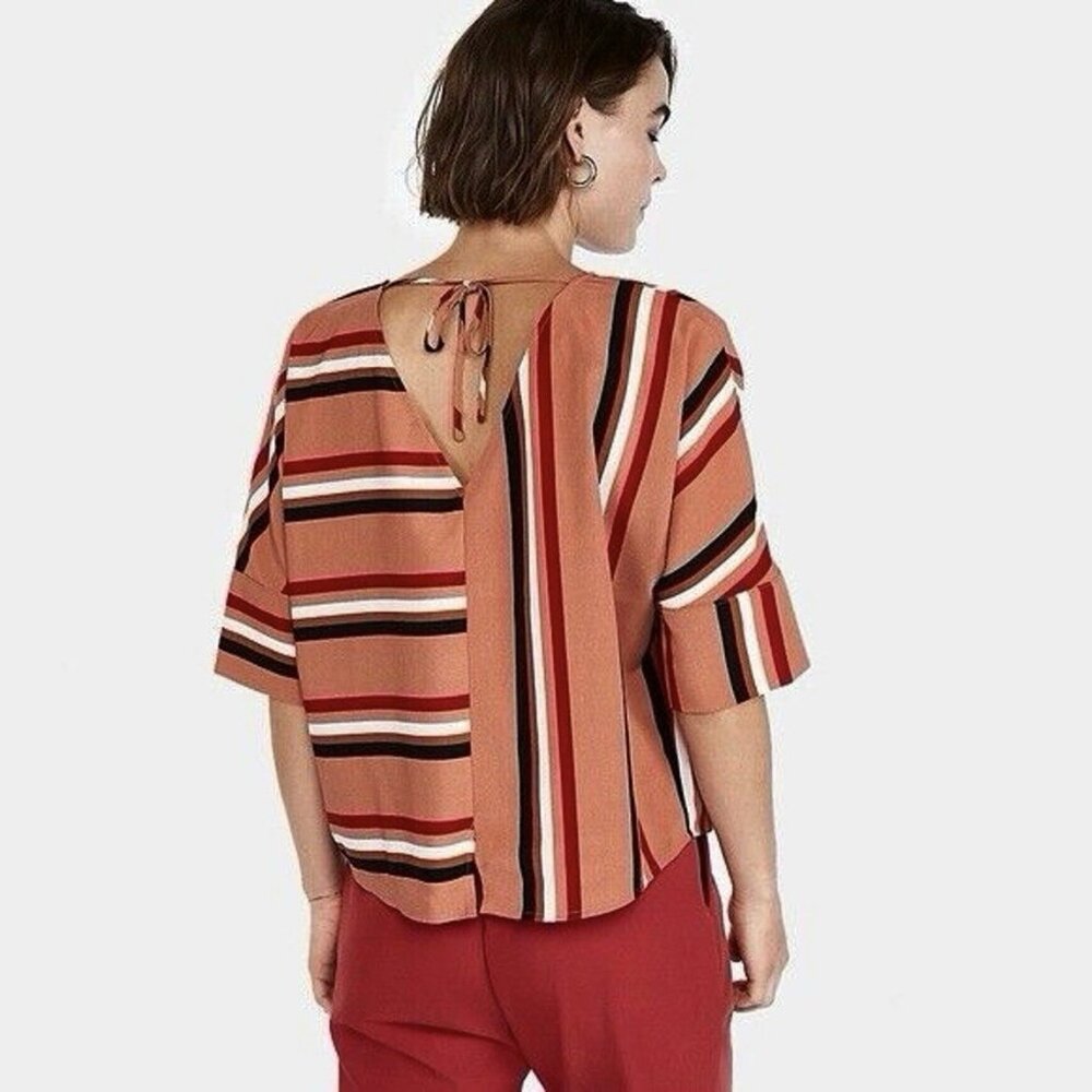 Express Blouse XS Oversized Stripe Dolman Sleeve Round Neck Womens - Picture 2 of 7